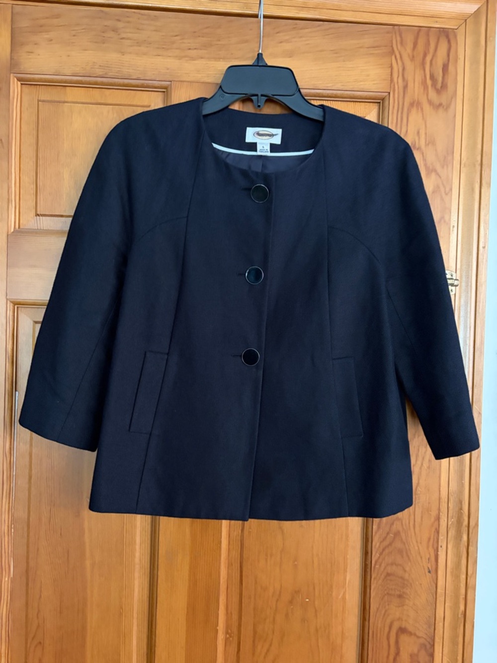 Talbots dark navyCollarless Three-Button Jacket size 6